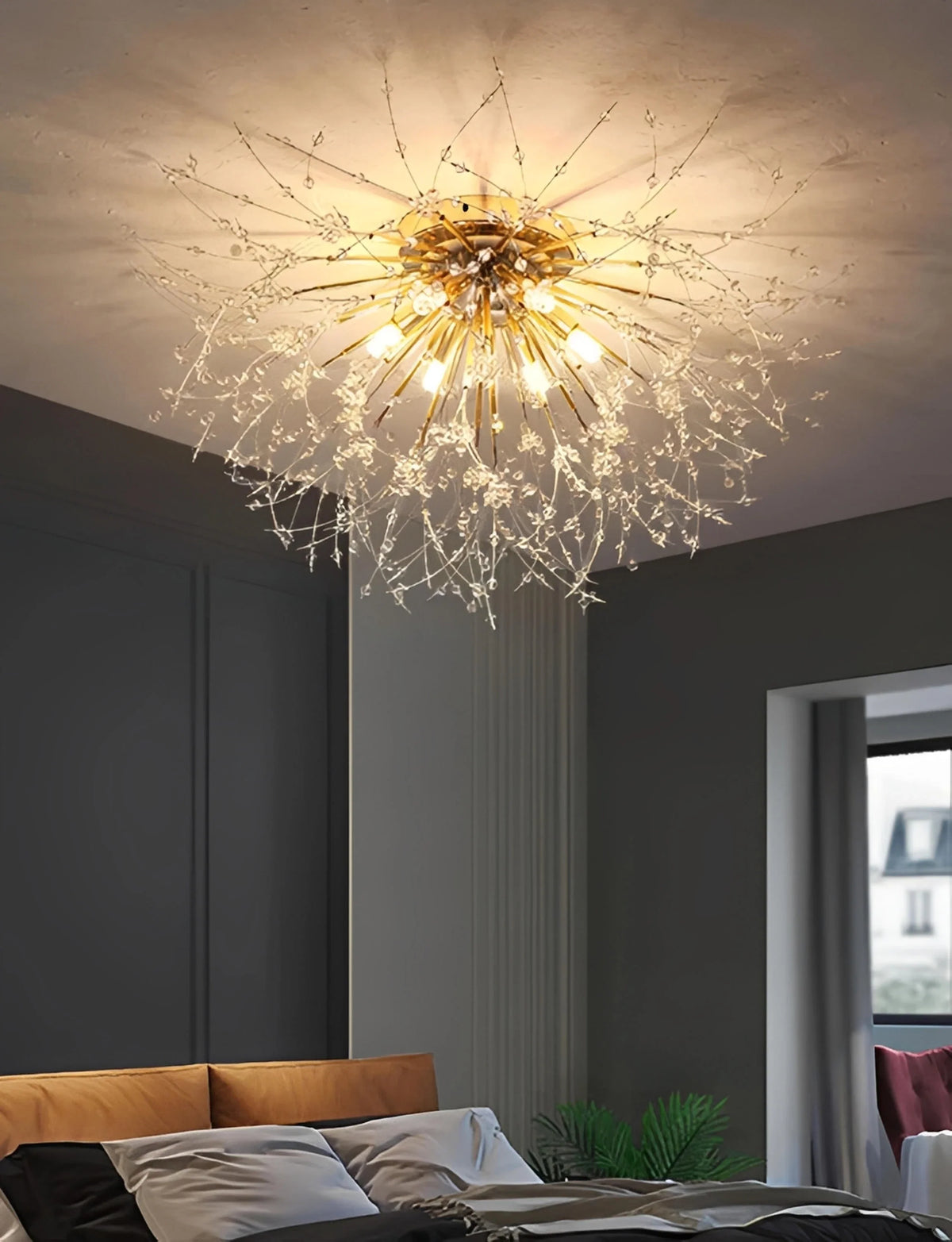 Plafonnier LED Cristal Pissenlit Suspendu Doré Argent