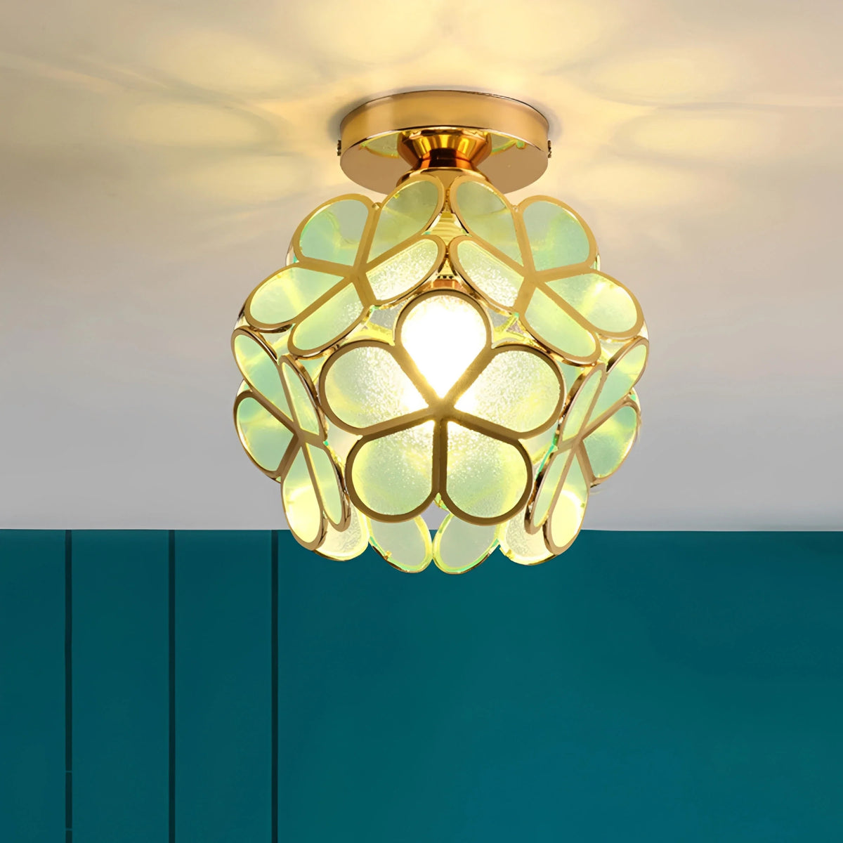 Plafonnier LED Cristal Forme Pétale Vert Jaune Rose