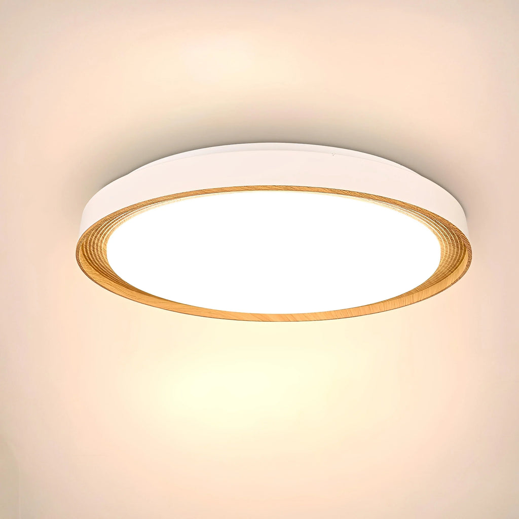 Plafonnier LED Bois Rond Cerclage Strié Tricolore