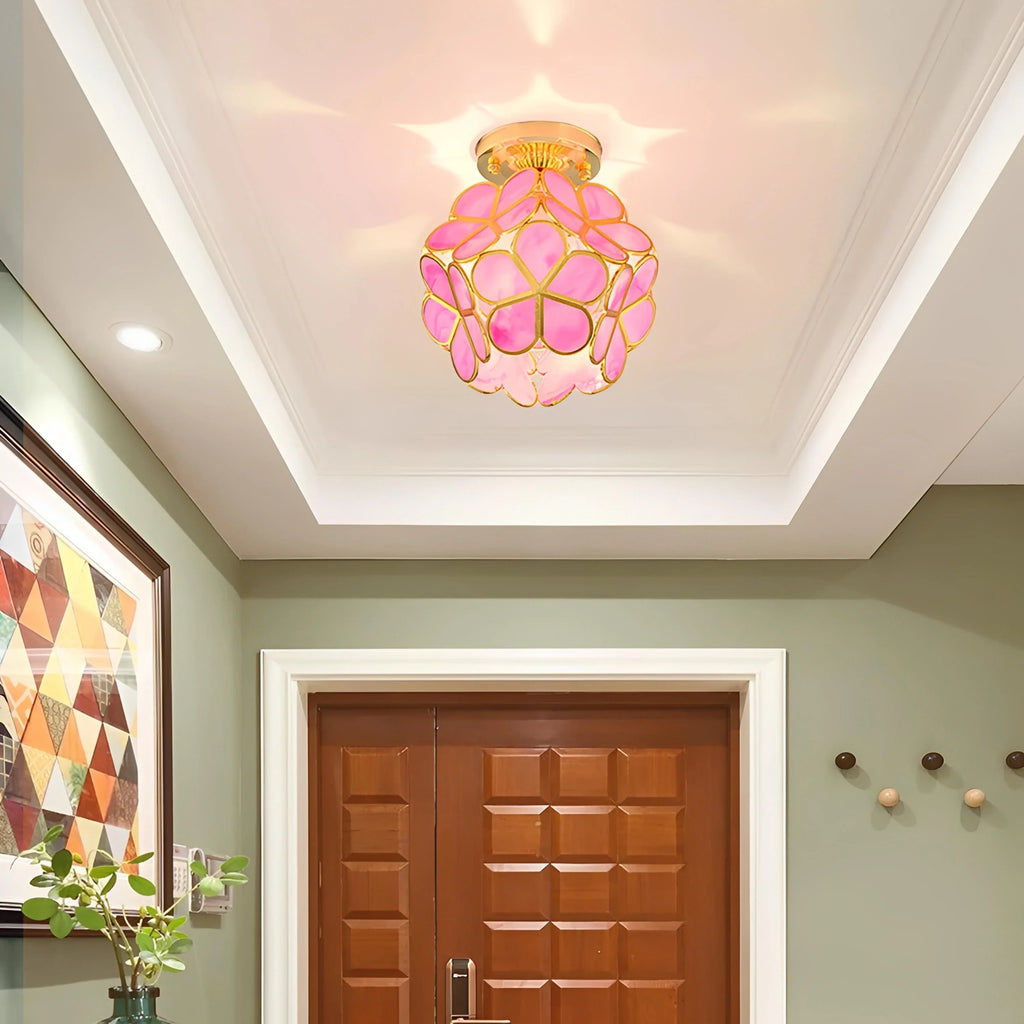 Plafonnier LED Cristal Forme Pétale Vert Jaune Rose