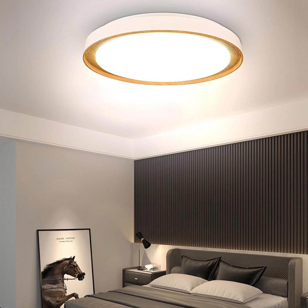 Plafonnier LED Bois Rond Cerclage Strié Tricolore