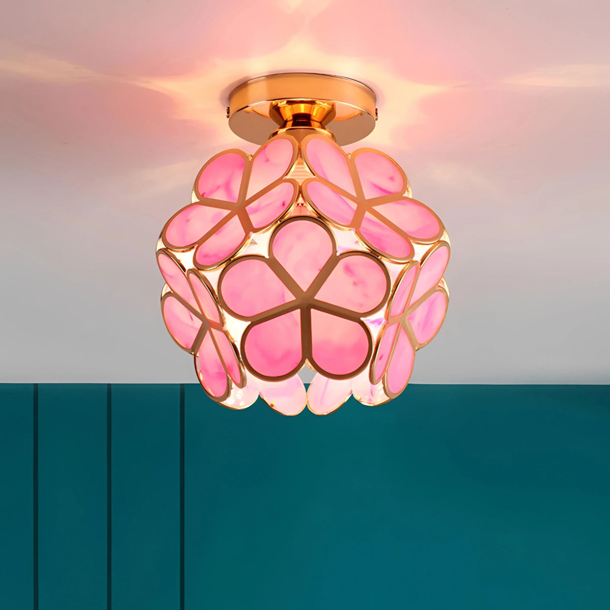 Plafonnier LED Cristal Forme Pétale Vert Jaune Rose