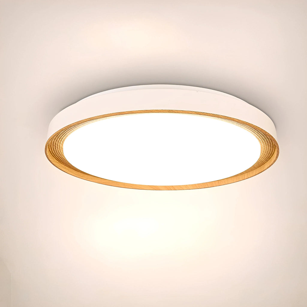 Plafonnier LED Bois Rond Cerclage Strié Tricolore
