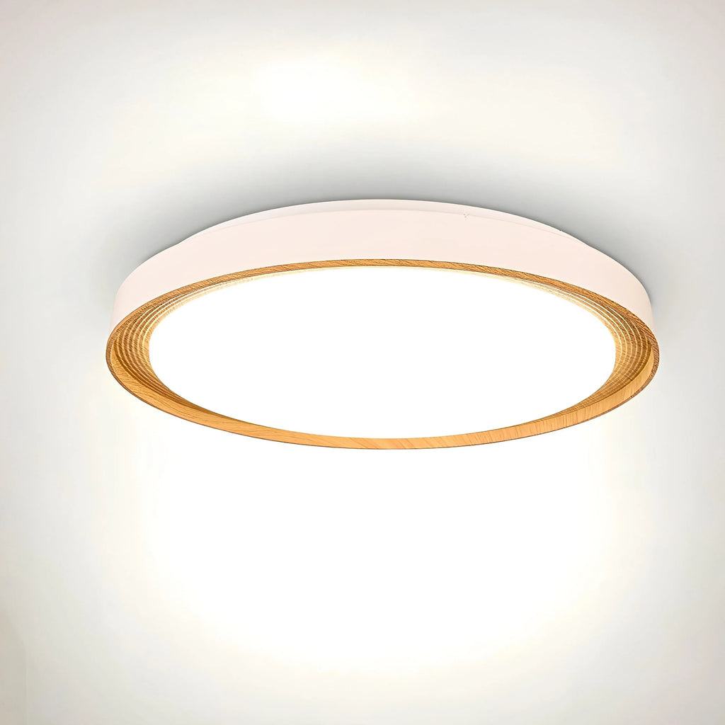 Plafonnier LED Bois Rond Cerclage Strié Tricolore