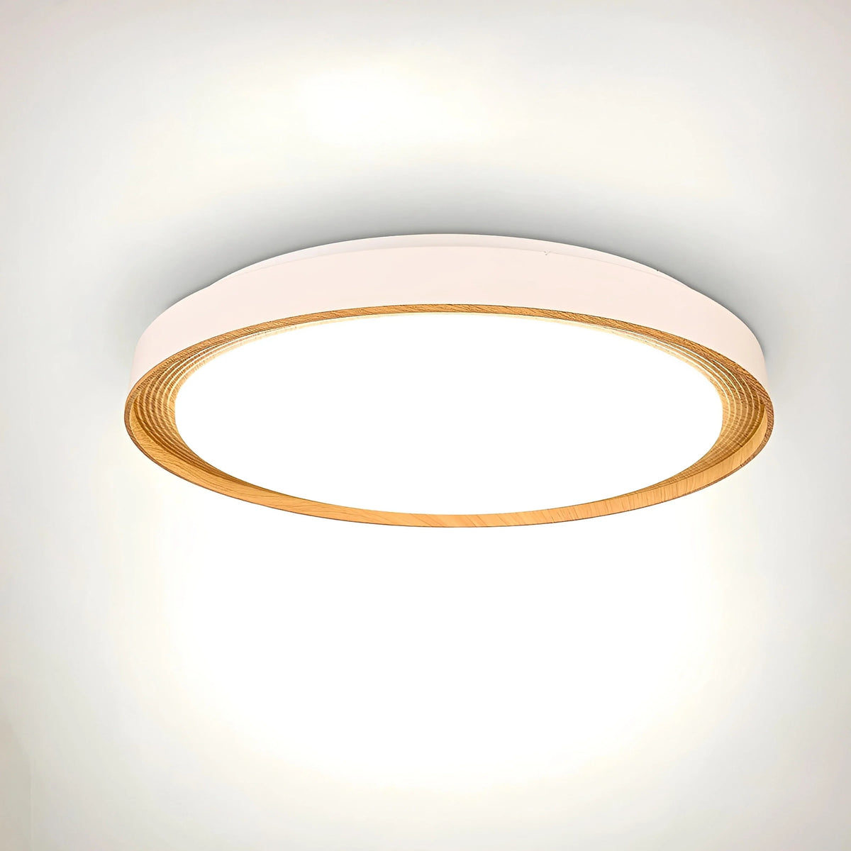 Plafonnier LED Bois Rond Cerclage Strié Tricolore