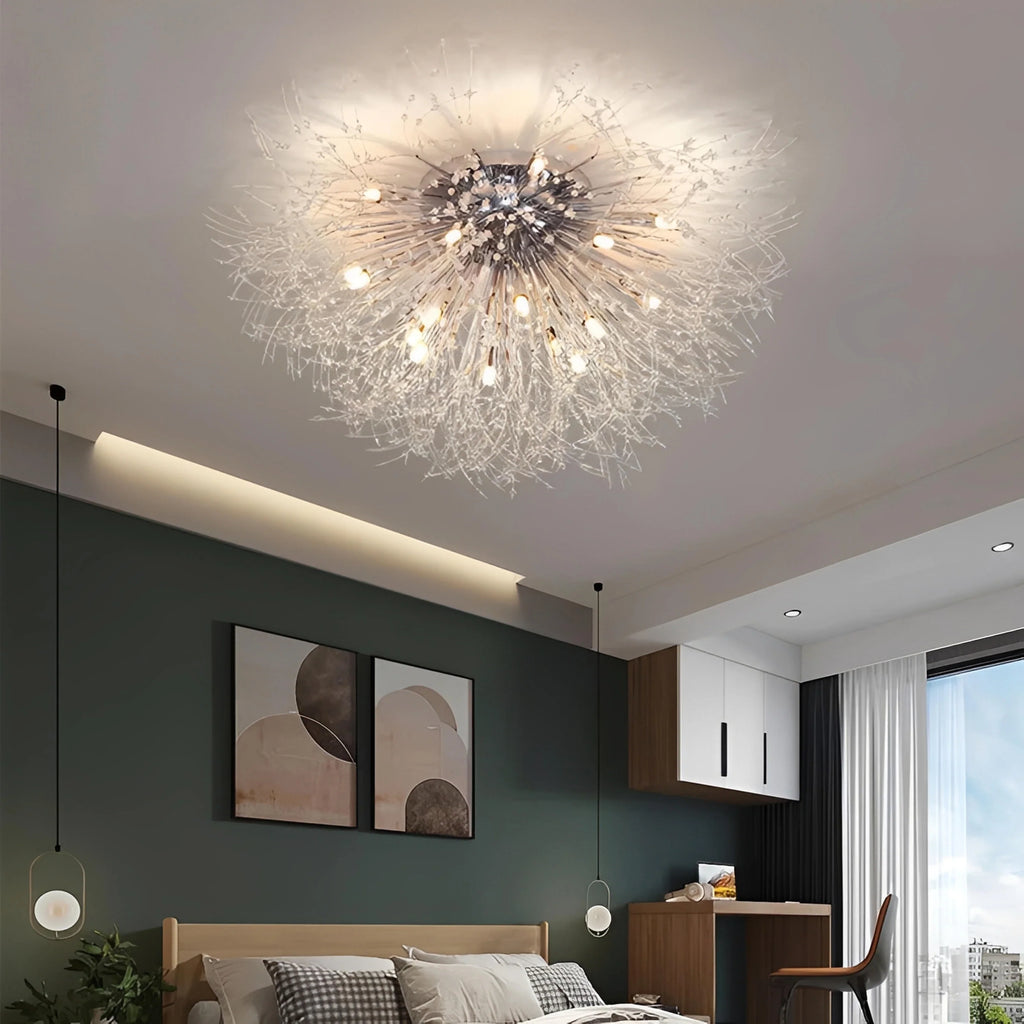 Plafonnier LED Cristal Pissenlit Suspendu Doré Argent