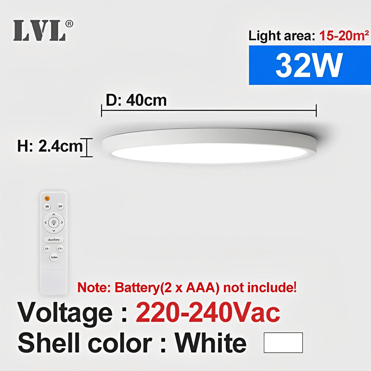 Plafonnier LED Grain de Bois 24W 32W Dimmable Télécommande Noir Blanc Doré