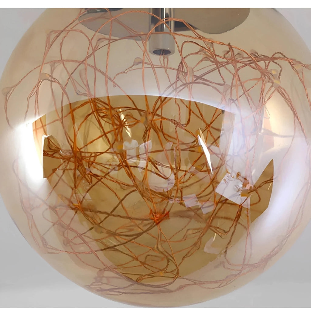 Plafonnier LED Globe Verre Micro-LED Ambré Gris Fumé Effet Étoilé