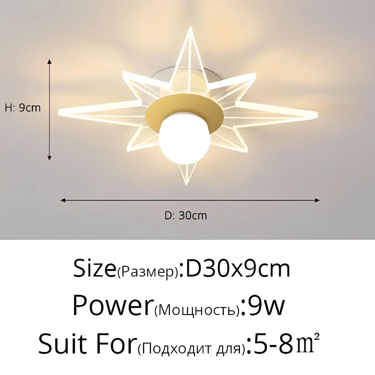 Plafonnier LED Forme de Fleur 26cm Blanc Doré Fer et Acrylique