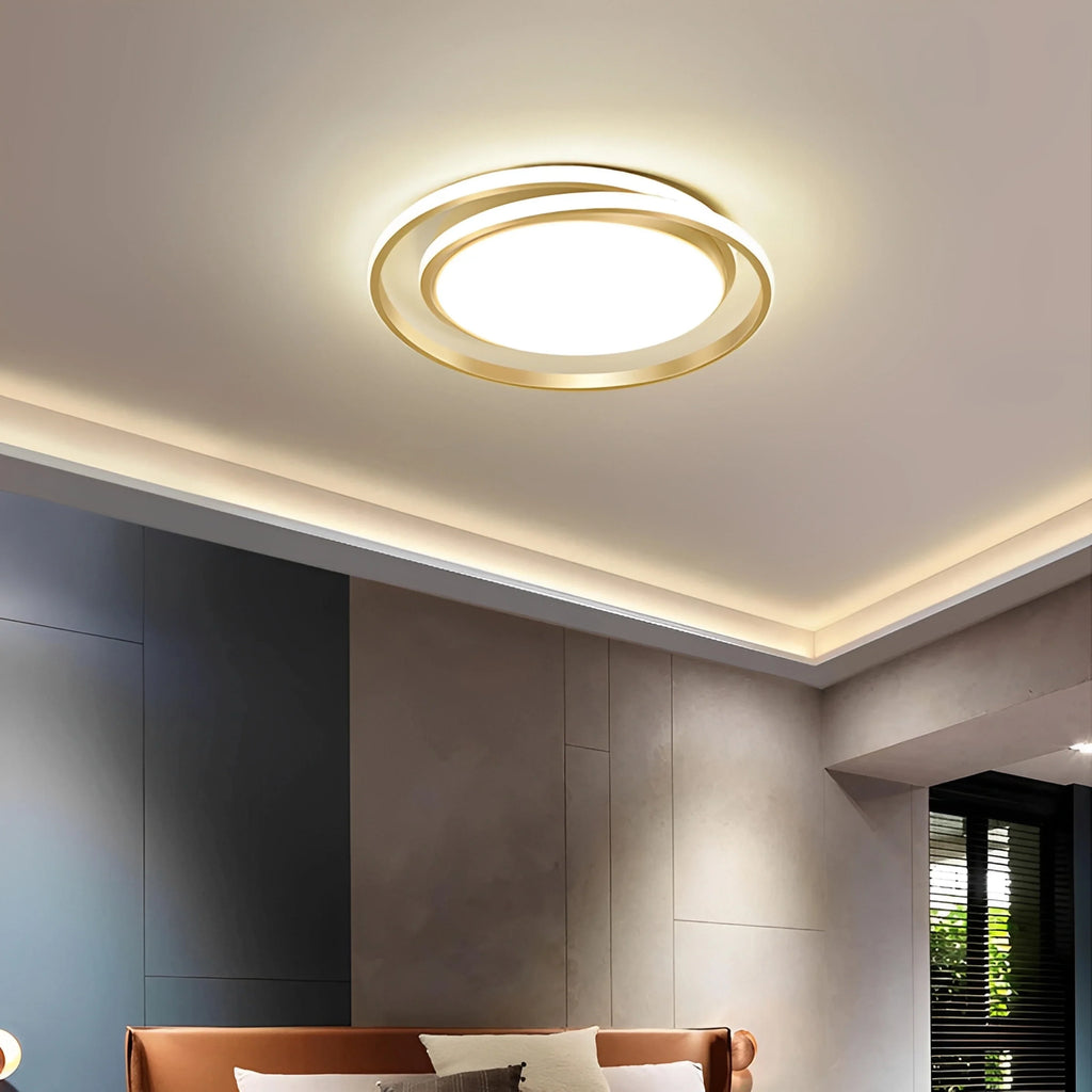 Plafonnier LED Anneaux Croisés 60cm Doré Noir Dimmable Télécommande