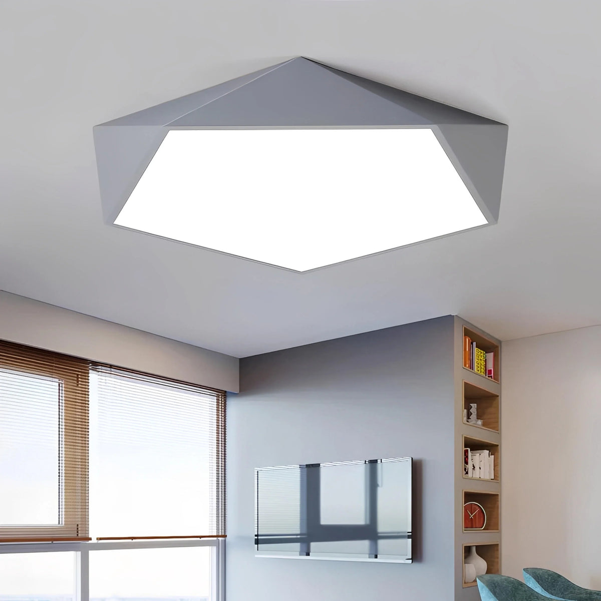 Plafonnier LED Géométrique Pentagonal 40cm 7 Couleurs Dimmable Télécommande