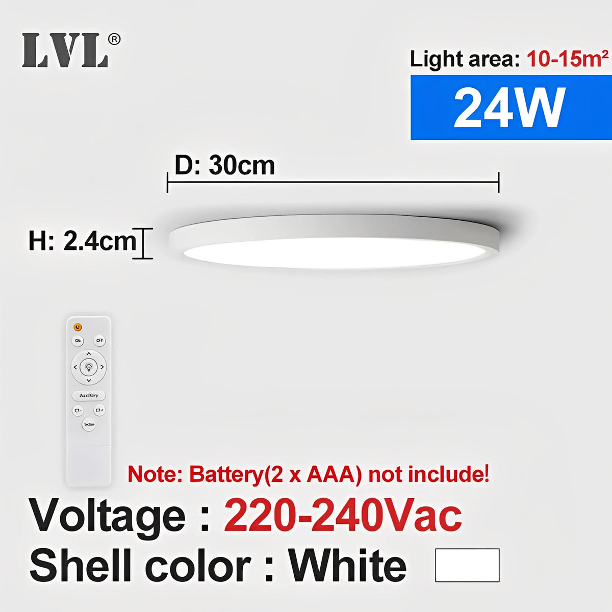 Plafonnier LED Grain de Bois 24W 32W Dimmable Télécommande Noir Blanc Doré