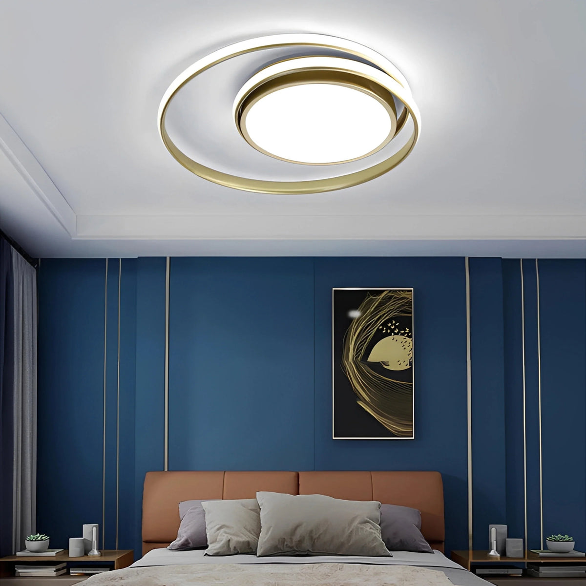 Plafonnier LED Double Boucle Entrelacée Noir Blanc Doré Dimmable Télécommande