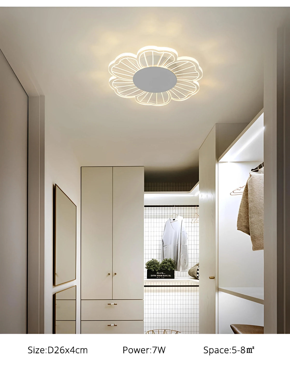 Plafonnier LED Forme de Fleur 26cm Blanc Doré Fer et Acrylique