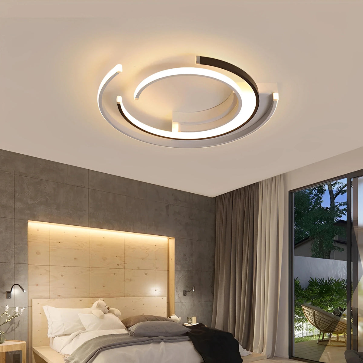 Plafonnier LED Arc de Cercles 40cm 50cm Noir Blanc Dimmable Télécommande