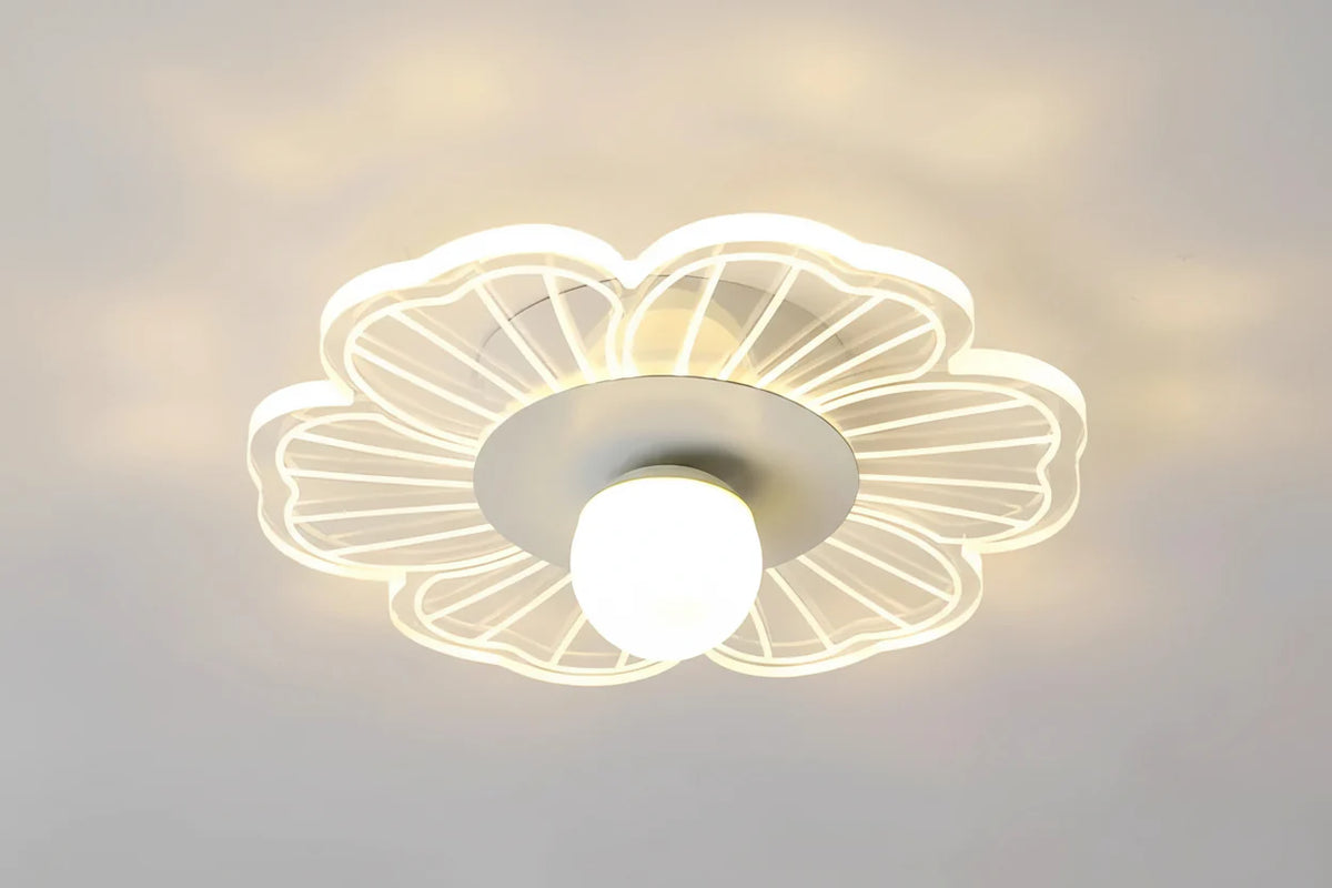 Plafonnier LED Forme de Fleur 26cm Blanc Doré Fer et Acrylique
