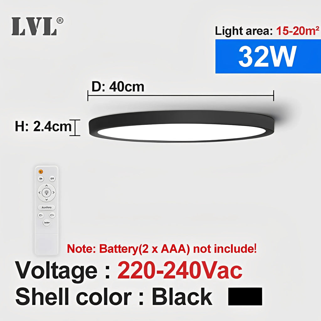 Plafonnier LED Grain de Bois 24W 32W Dimmable Télécommande Noir Blanc Doré