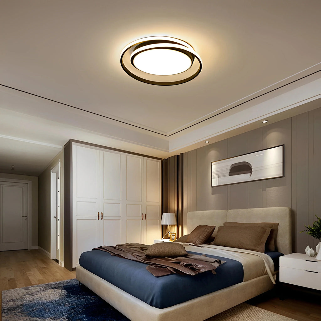 Plafonnier LED Anneaux Croisés 60cm Doré Noir Dimmable Télécommande