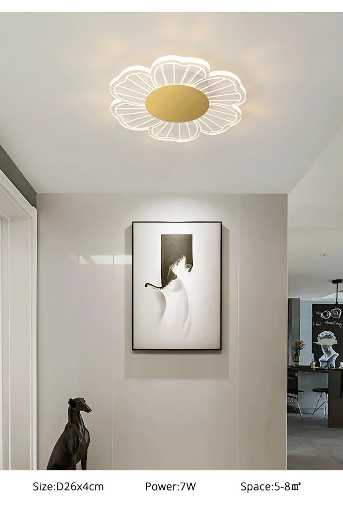 Plafonnier LED Forme de Fleur 26cm Blanc Doré Fer et Acrylique