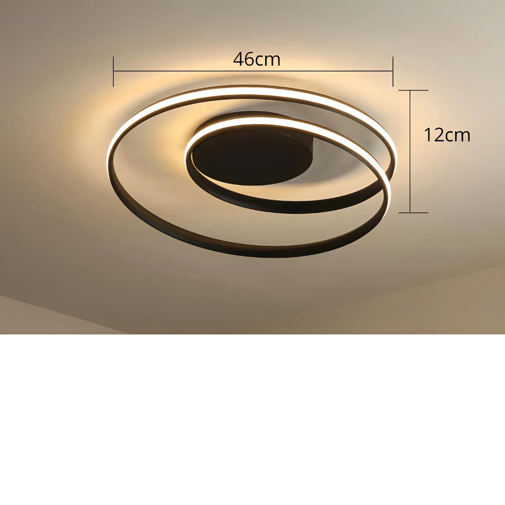 Plafonnier LED Double Boucle Entrelacée Noir Blanc Doré Dimmable Télécommande