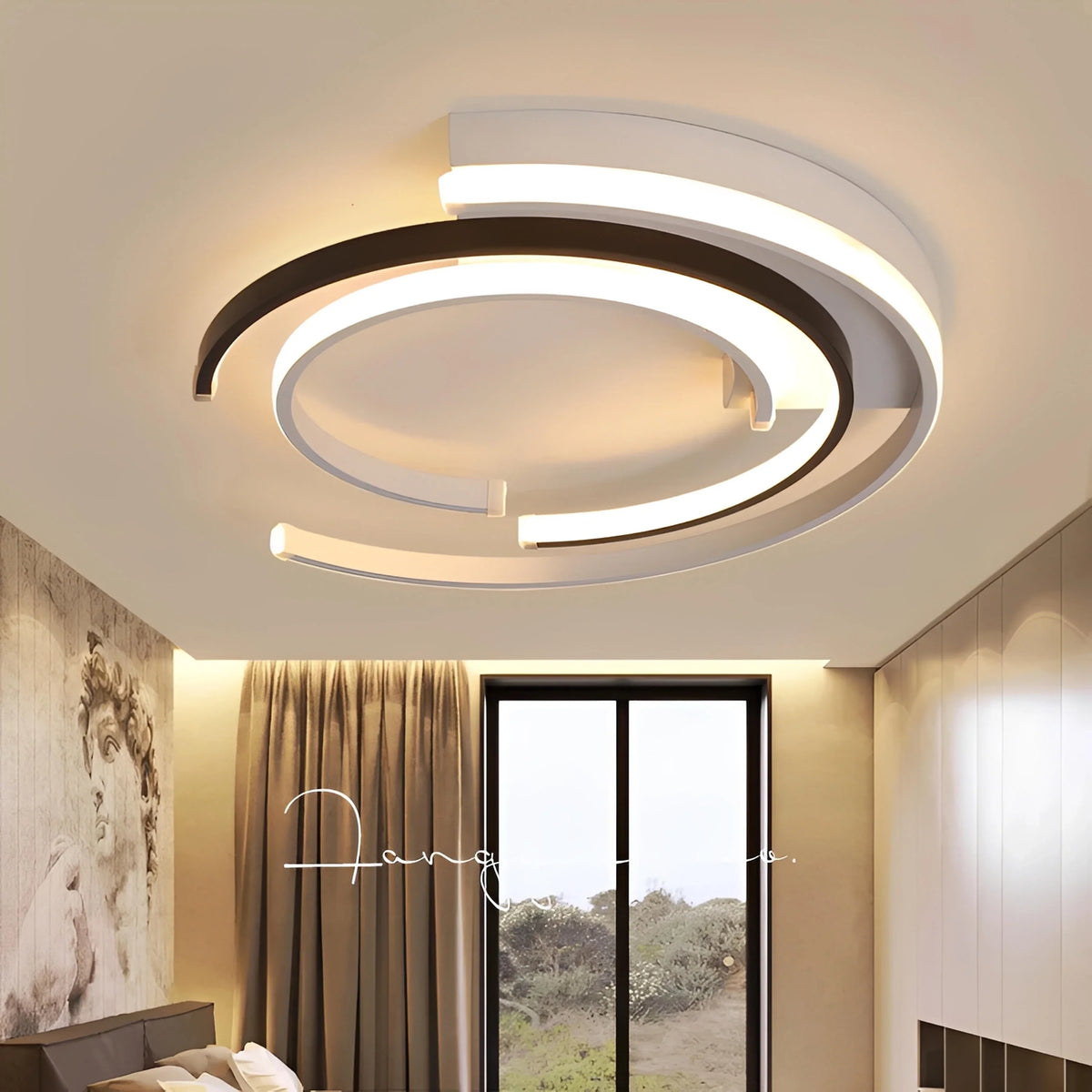 Plafonnier LED Arc de Cercles 40cm 50cm Noir Blanc Dimmable Télécommande