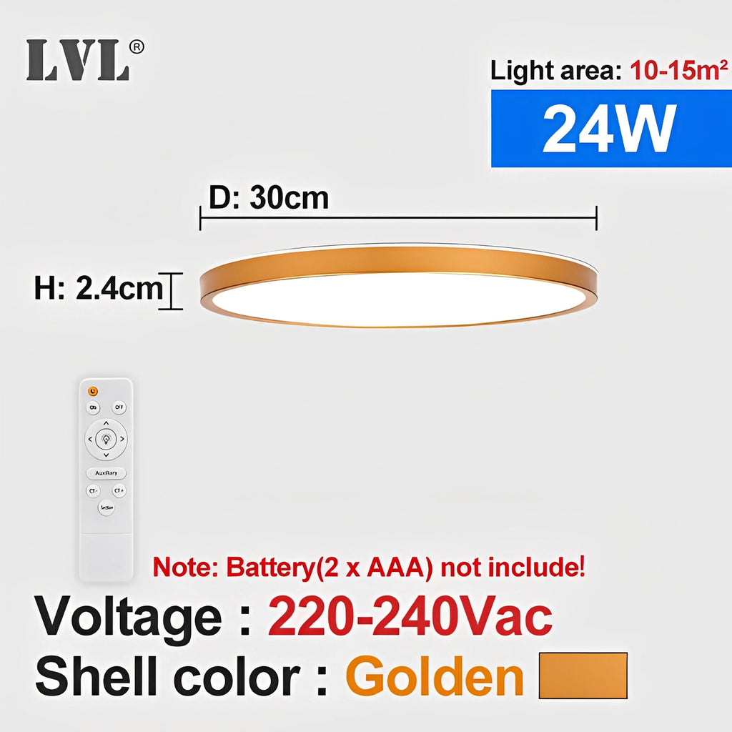Plafonnier LED Grain de Bois 24W 32W Dimmable Télécommande Noir Blanc Doré