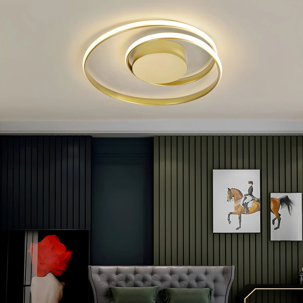 Plafonnier LED Double Boucle Entrelacée Noir Blanc Doré Dimmable Télécommande