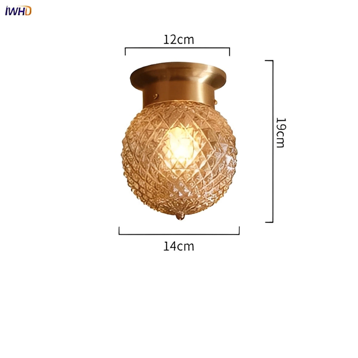 Plafonnier LED Métal Cuivré et Verre Ambré Globe