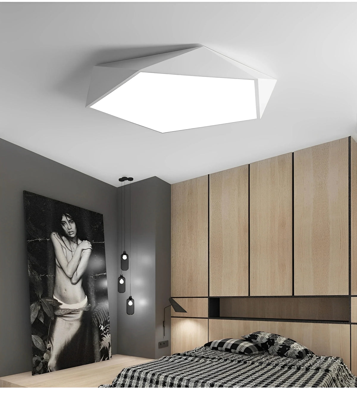 Plafonnier LED Géométrique Pentagonal 40cm 7 Couleurs Dimmable Télécommande