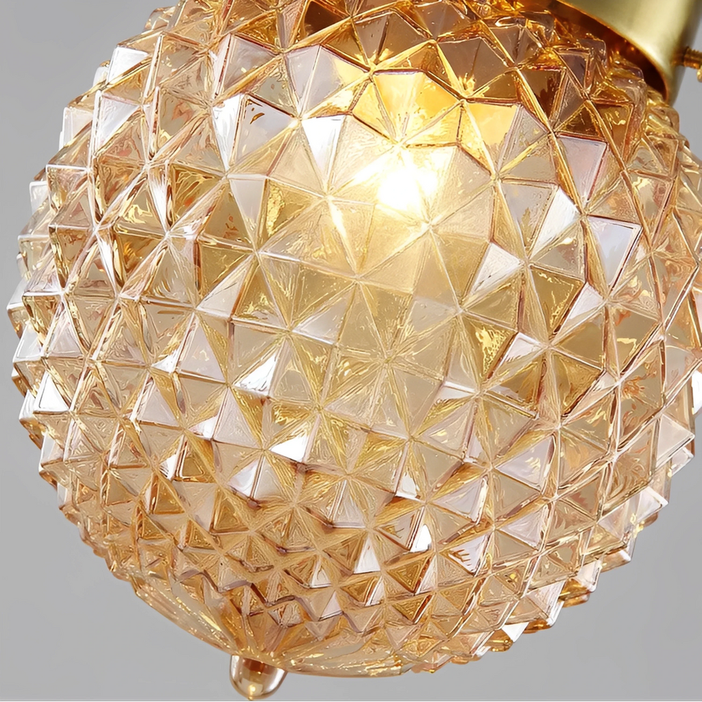 Plafonnier LED Métal Cuivré et Verre Ambré Globe