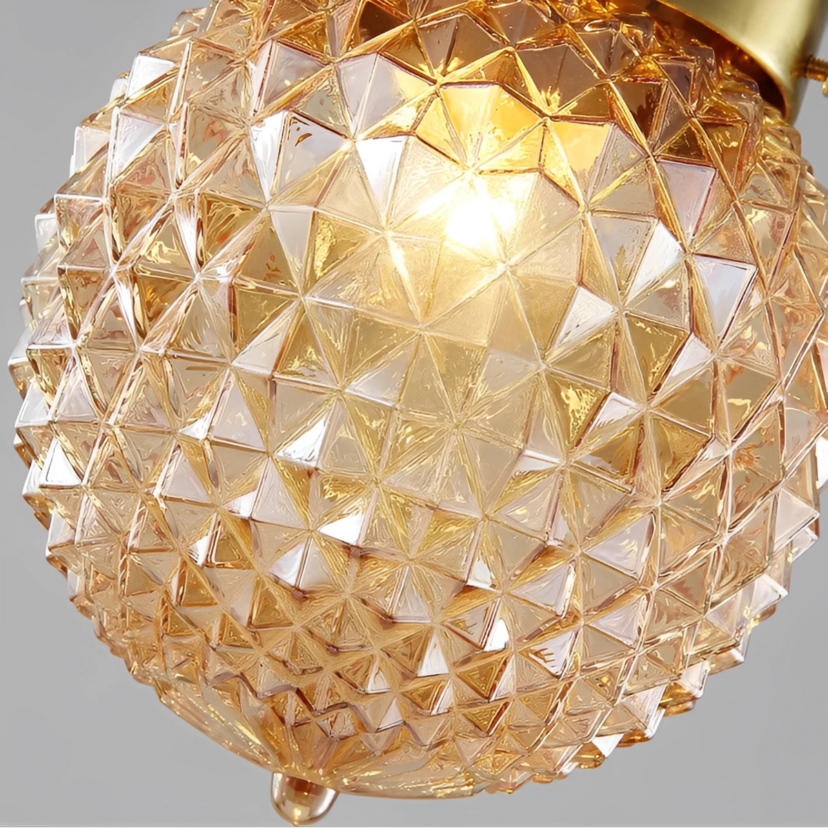 Plafonnier LED Métal Cuivré et Verre Ambré Globe