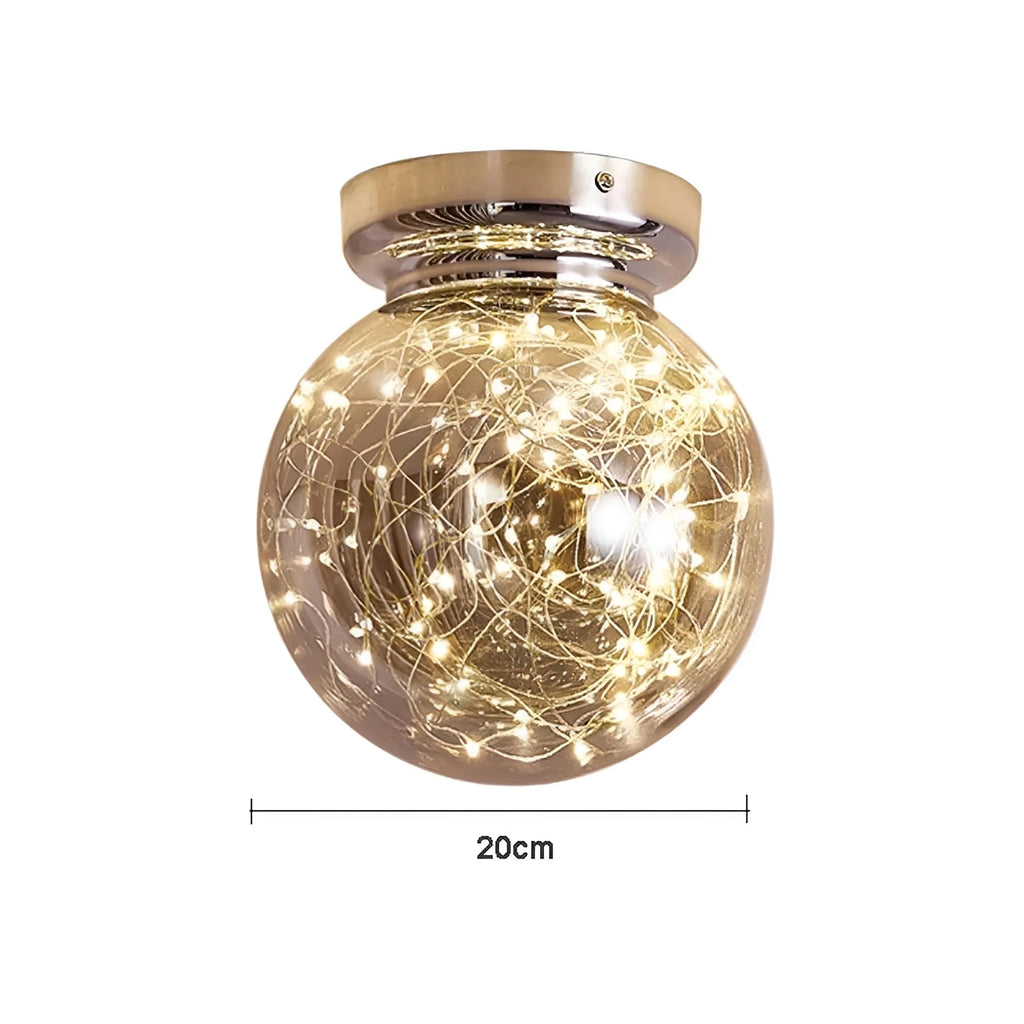 Plafonnier LED Globe Verre Micro-LED Ambré Gris Fumé Effet Étoilé