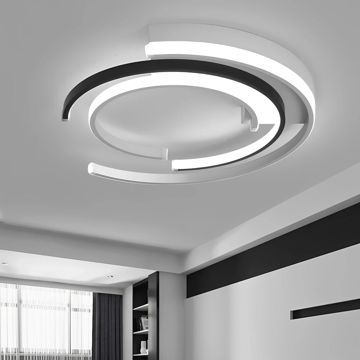 Plafonnier LED Arc de Cercles 40cm 50cm Noir Blanc Dimmable Télécommande
