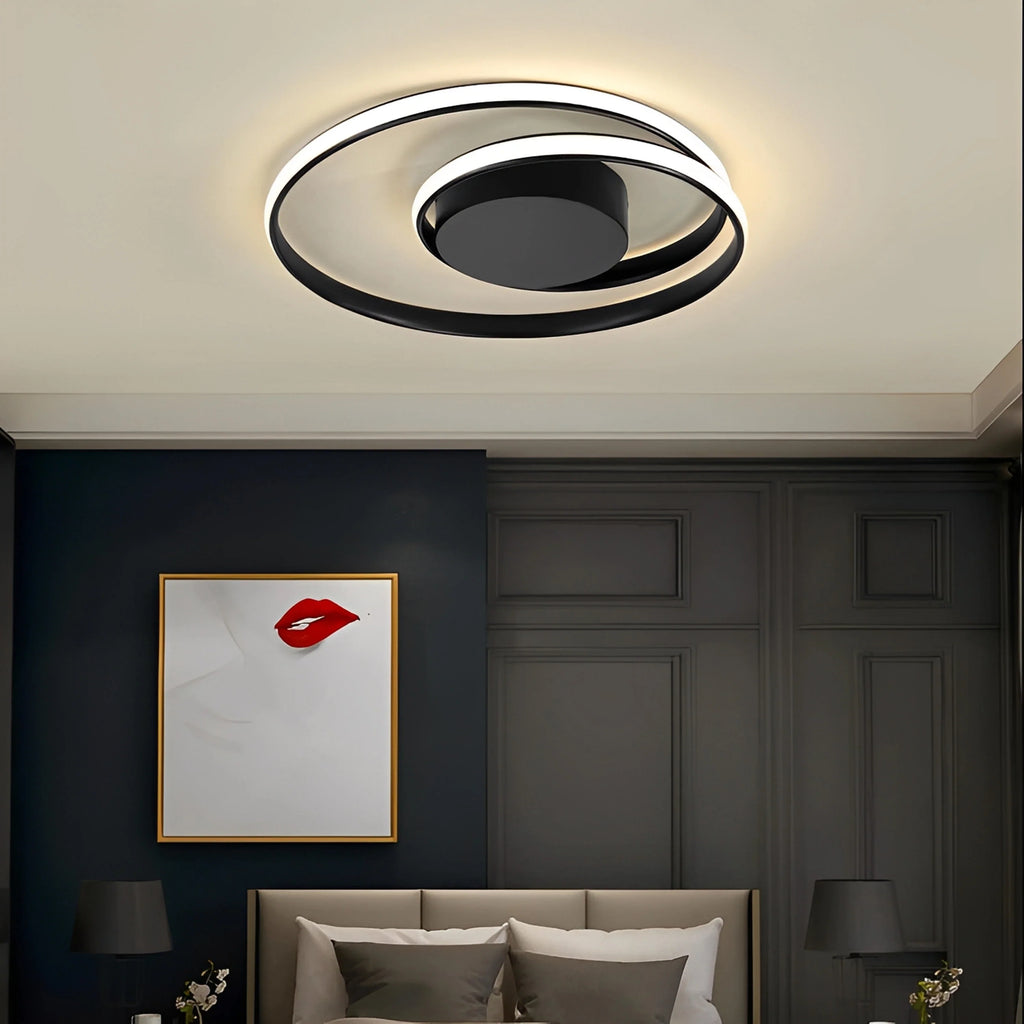 Plafonnier LED Double Boucle Entrelacée Noir Blanc Doré Dimmable Télécommande