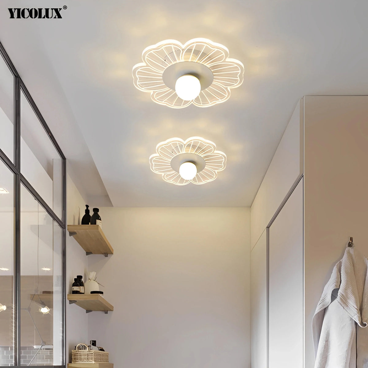 Plafonnier LED Forme de Fleur 26cm Blanc Doré Fer et Acrylique