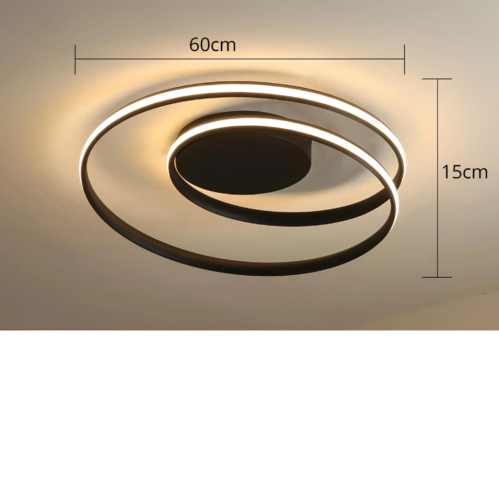 Plafonnier LED Double Boucle Entrelacée Noir Blanc Doré Dimmable Télécommande