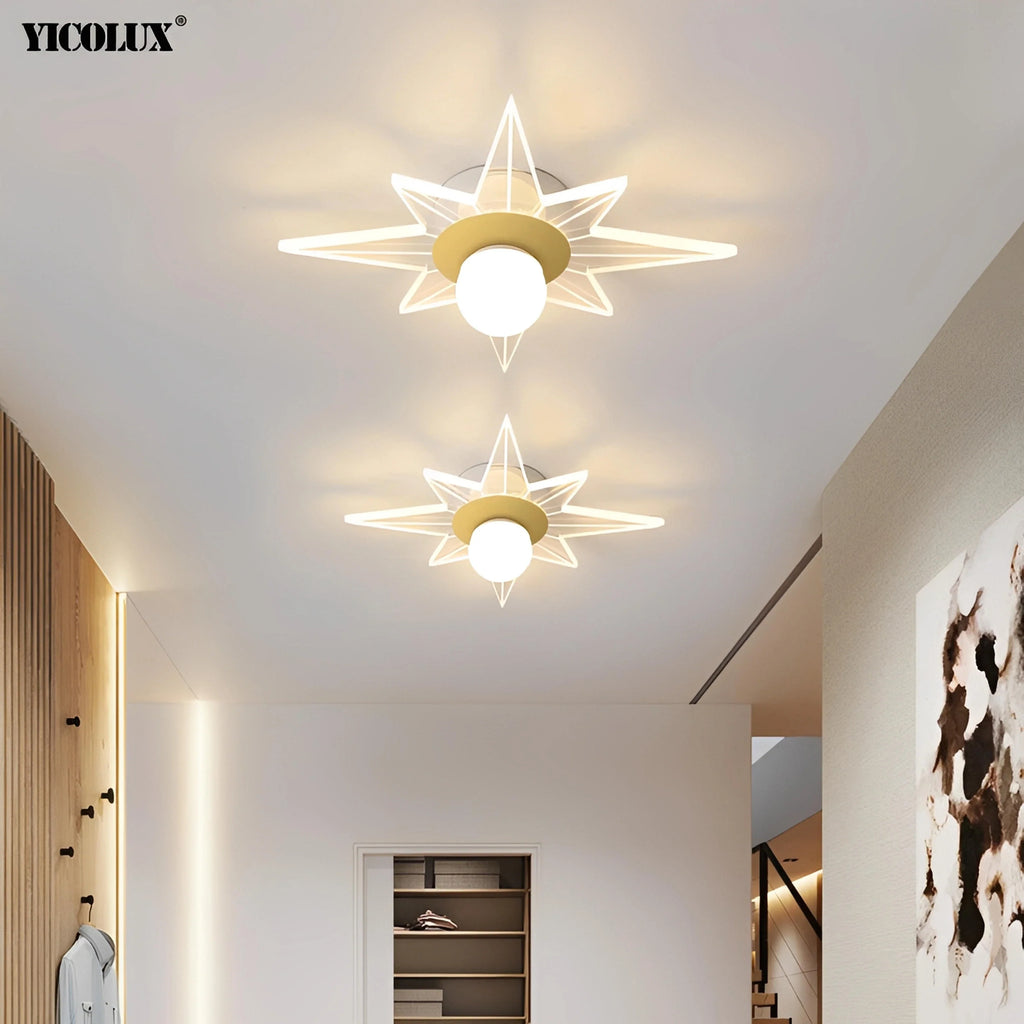 Plafonnier LED Forme de Fleur 26cm Blanc Doré Fer et Acrylique