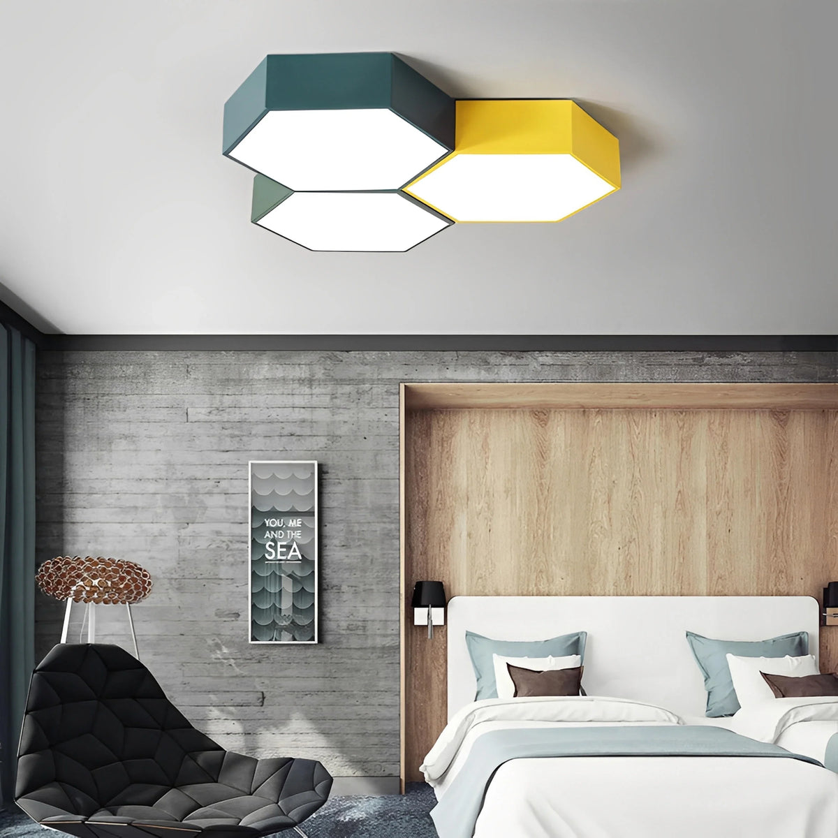 Plafonnier LED Hexagonal Nid d'Abeille Coloré 2 à 5 Modules Dimmable