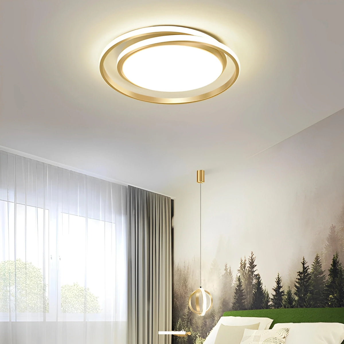 Plafonnier LED Anneaux Croisés 60cm Doré Noir Dimmable Télécommande