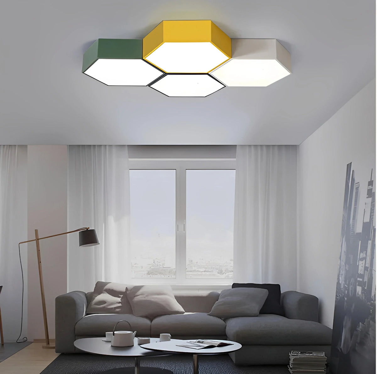 Plafonnier LED Hexagonal Nid d'Abeille Coloré 2 à 5 Modules Dimmable
