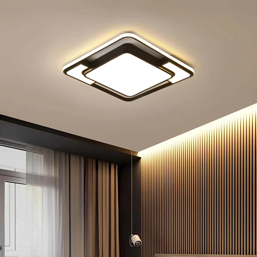 Plafonnier LED Carré Losange Noir 42cm 52cm Dimmable Télécommande