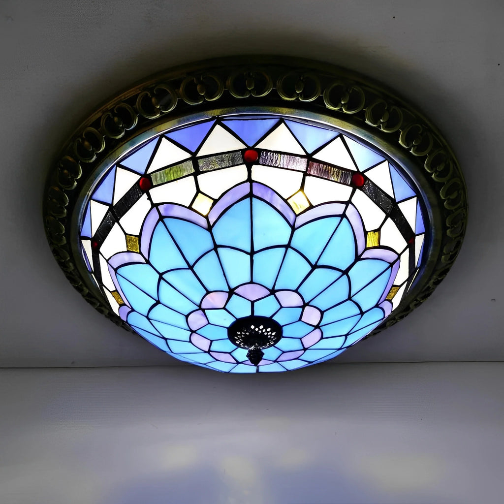 Plafonnier Vintage Art Déco Vitrail Coloré 30cm 8 Modèles