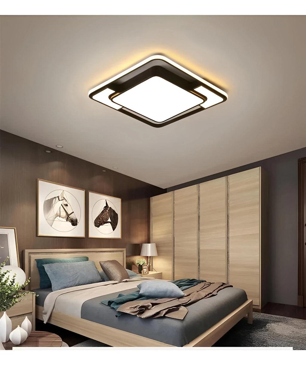 Plafonnier LED Carré Losange Noir 42cm 52cm Dimmable Télécommande