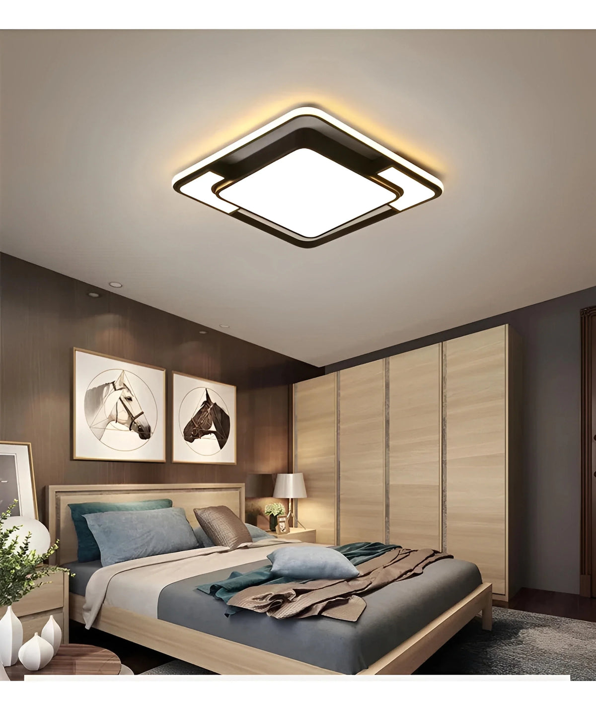 Plafonnier LED Carré Losange Noir 42cm 52cm Dimmable Télécommande