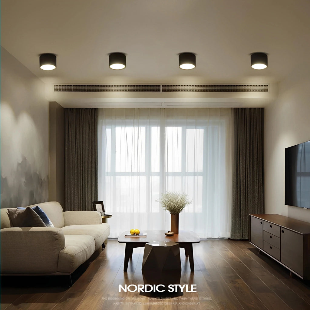 Plafonnier LED Bois Cylindre Compact 12cm Noir Blanc Naturel