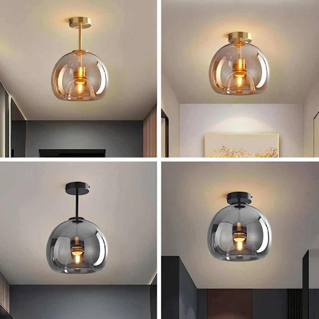 Plafonnier LED Verre Ambré ou Gris Fumé Avec ou Sans Tige
