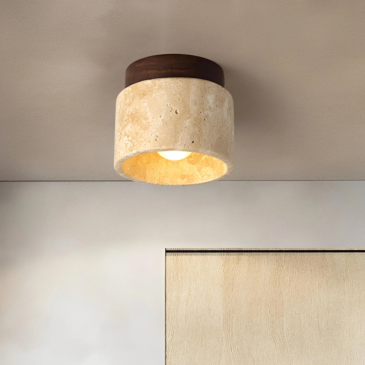 Plafonnier Wabi-Sabi Marbre Jaune Bois Clair ou Noyer