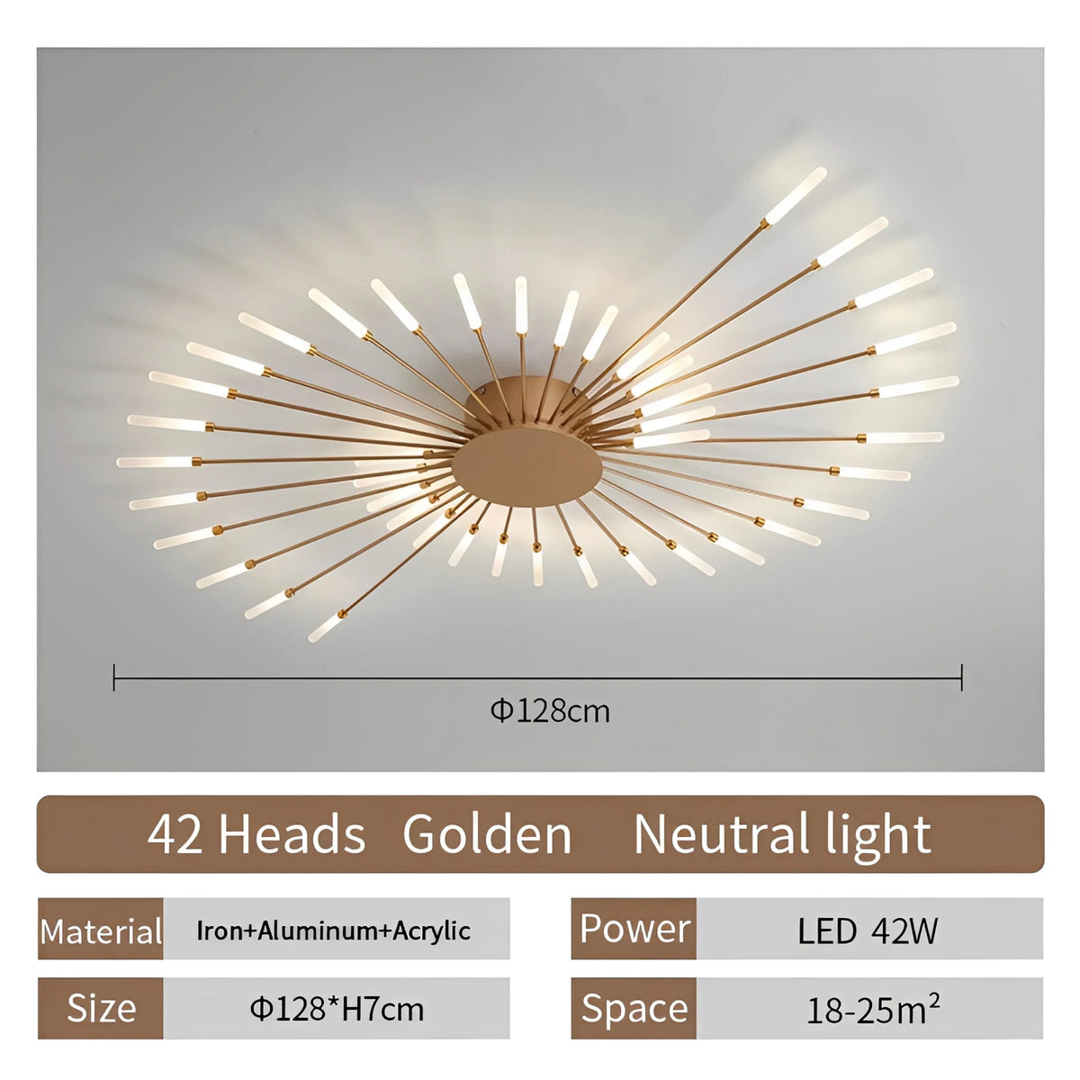 Plafonnier LED Feu d'Artifice Linéaire 42 Tiges Noir Doré