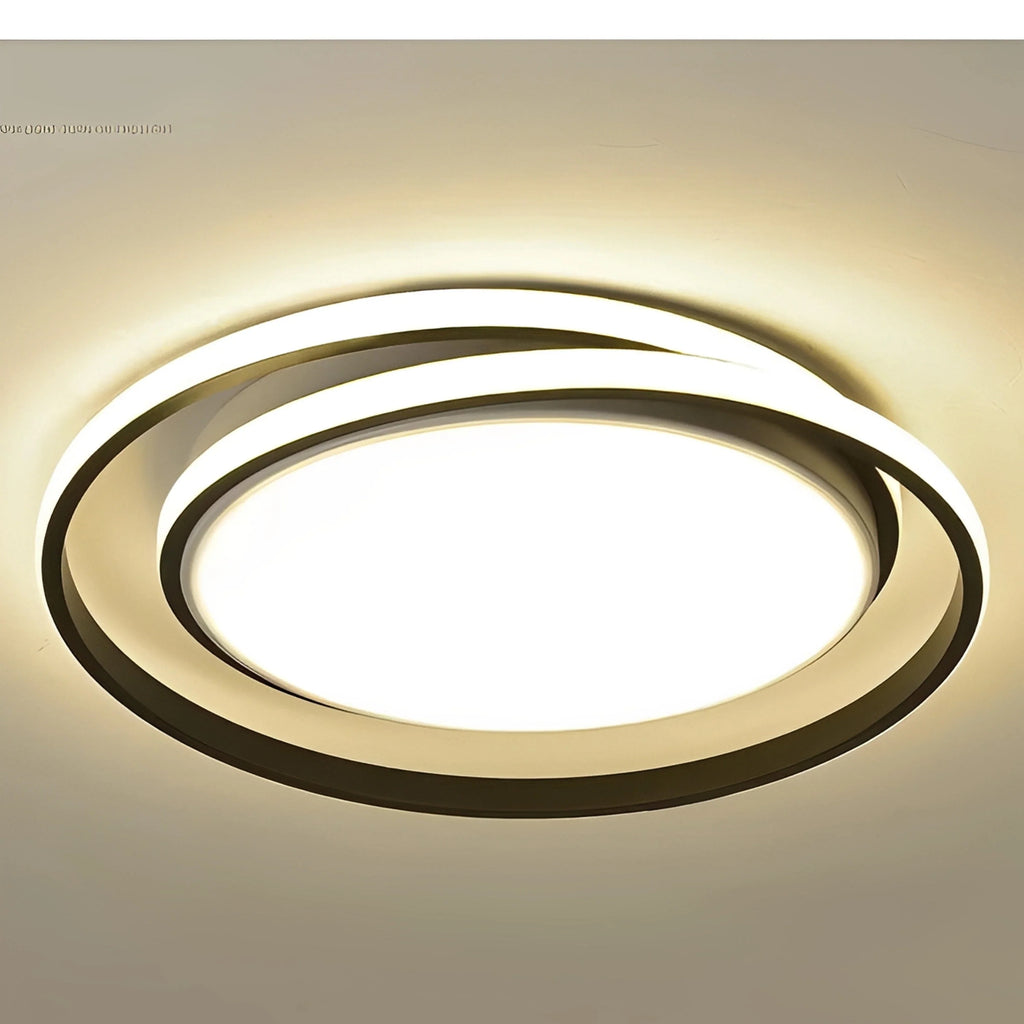 Plafonnier LED Anneaux Croisés 60cm Doré Noir Dimmable Télécommande
