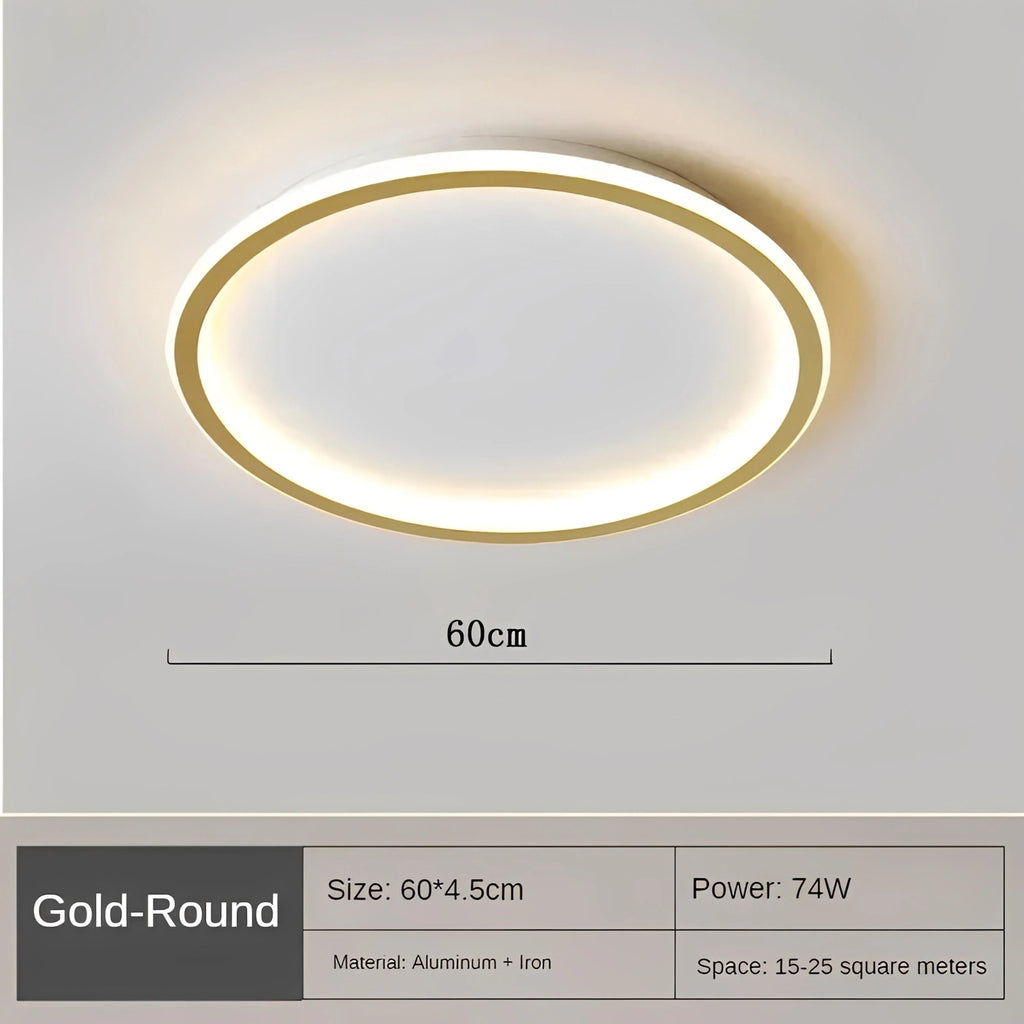 Plafonnier LED Rond Scandinave Ultra-Fin Aluminium Noir Blanc Doré Dimmable